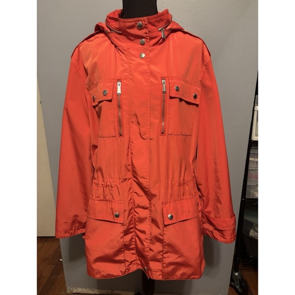 Michael Kors Jackets & Blazers - Michael Kors Women's Orange Silky Satin Light Utility Jacket Size 2X Preppy